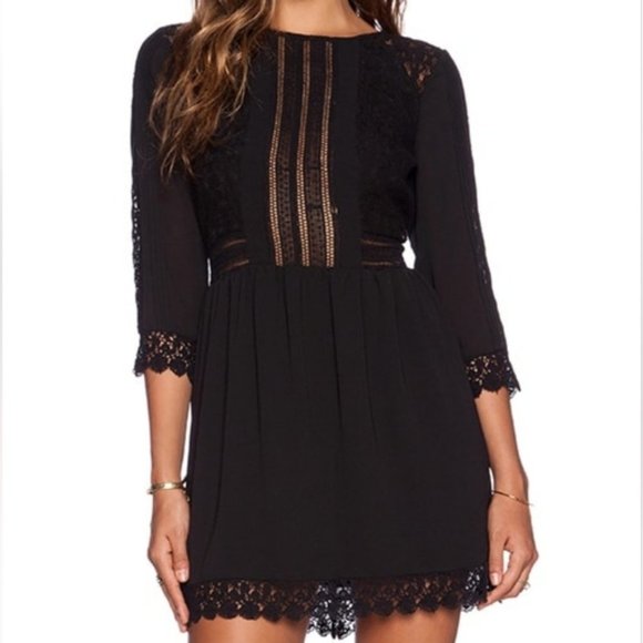 Revolve Heartloom Aimee Lace Mini Dress Cutout Quarter Sleeve Black Dress Size L - Picture 2 of 16